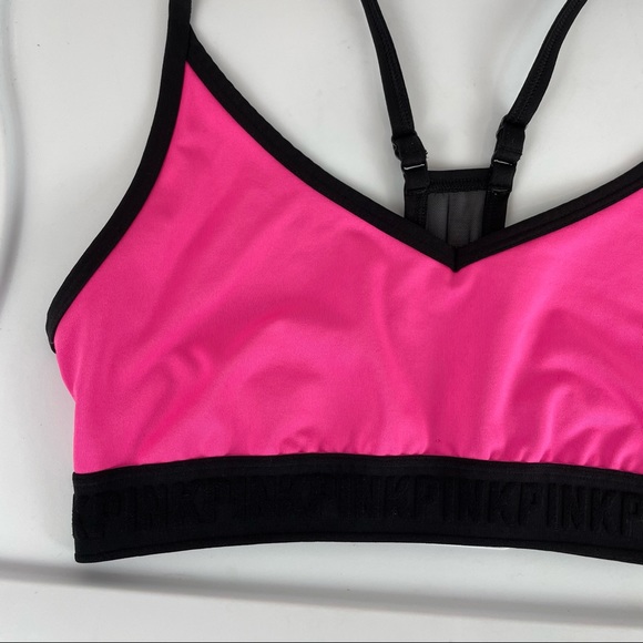 PINK Victoria’s Secret Lounge Sports Bra Sz Large Pink Black Logo - Picture 7 of 15